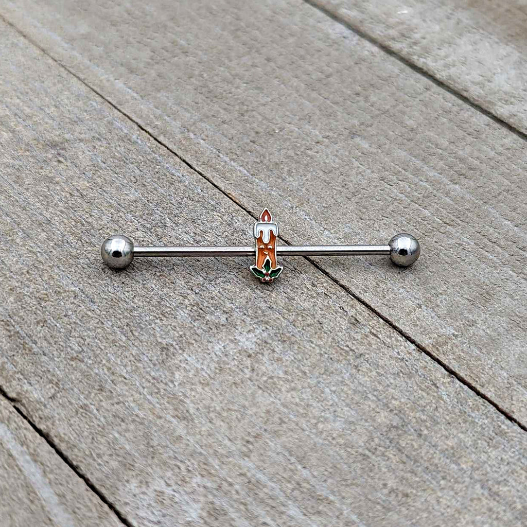 BodyCandy 14G Sweet Christmas Holiday Candle Industrial Barbell 38mm — alternative angle
