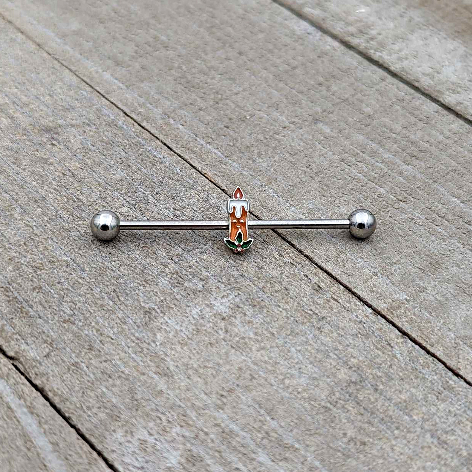 BodyCandy 14G Sweet Christmas Holiday Candle Industrial Barbell 38mm — alternative angle