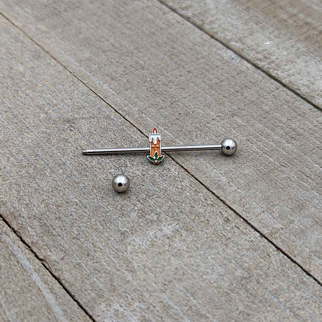 BodyCandy 14G Sweet Christmas Holiday Candle Industrial Barbell 38mm — in-use photo