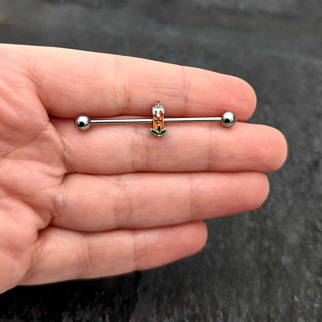 BodyCandy 14G Sweet Christmas Holiday Candle Industrial Barbell 38mm — size reference