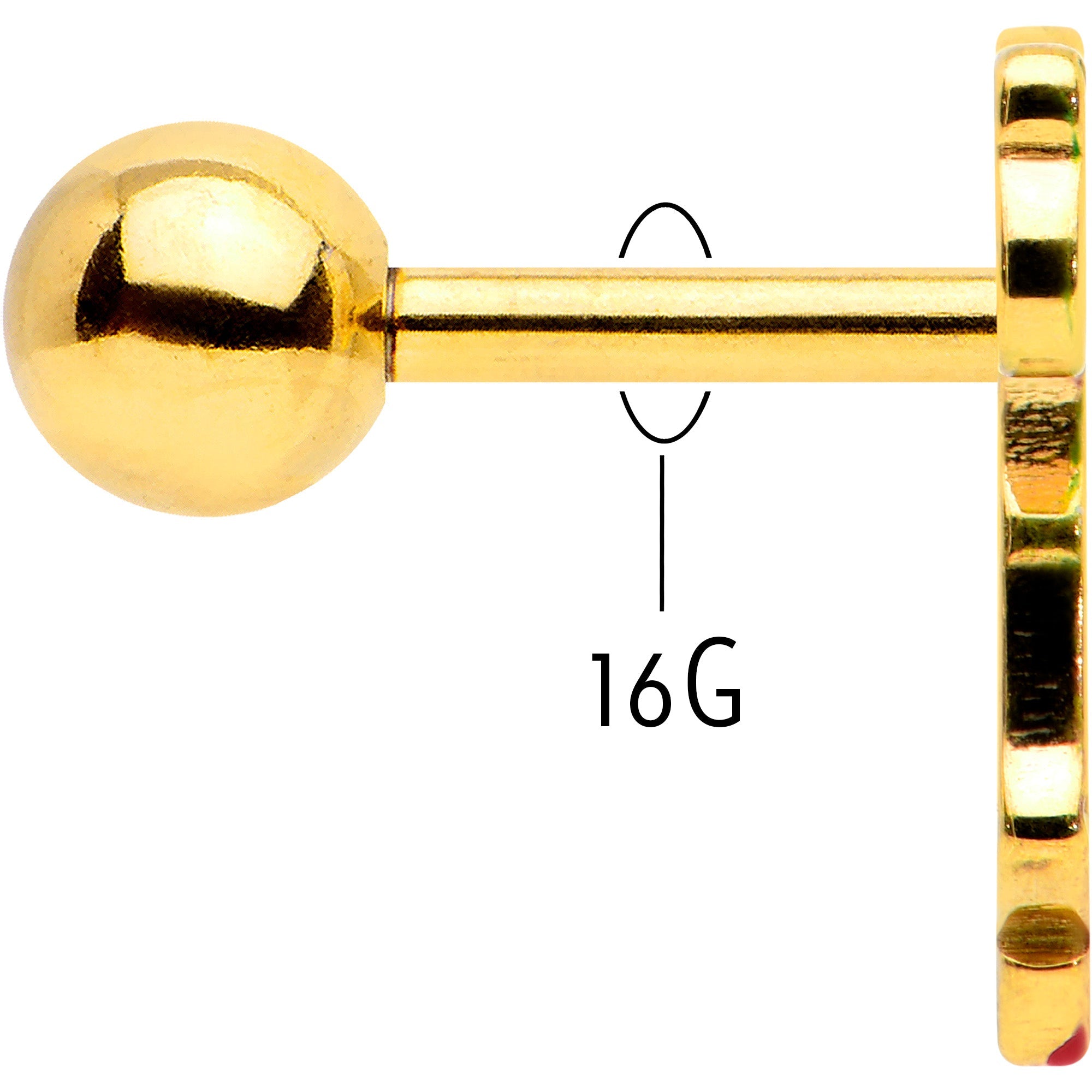 BodyCandy 16G 1/4 Gold Tone Merry Christmas Santa Inlay Cartilage Earring — back view