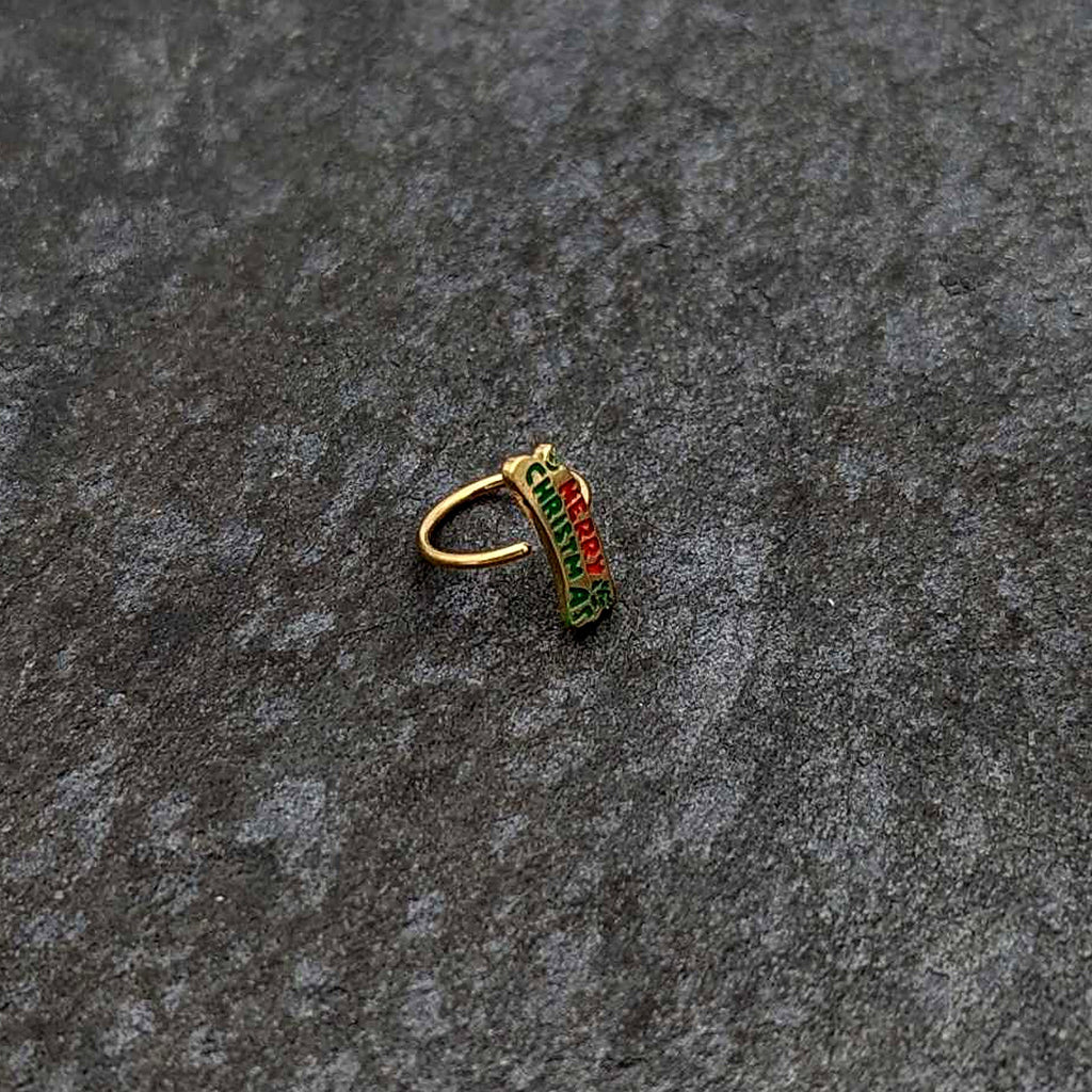 BodyCandy 20G 5/16 Gold Tone Merry Christmas Inlaid Nose Hoop — back view