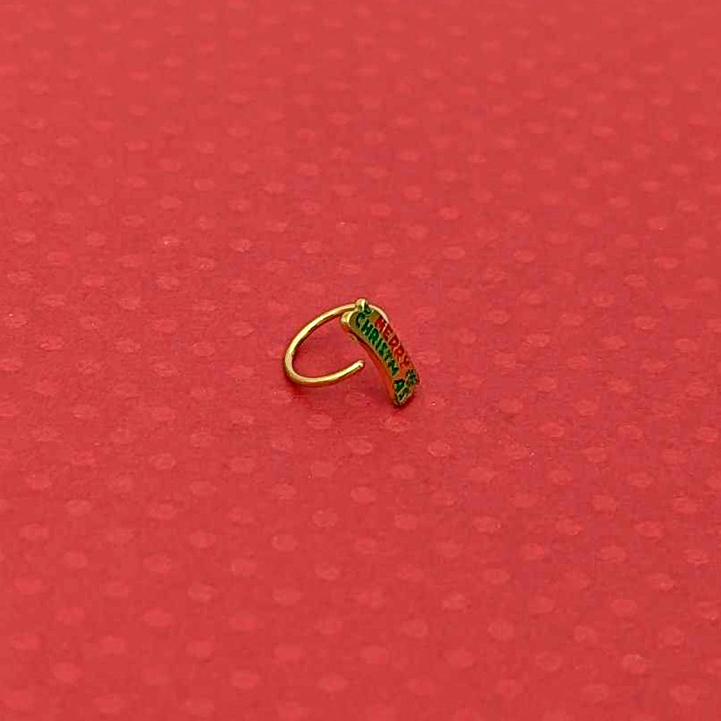 BodyCandy 20G 5/16 Gold Tone Merry Christmas Inlaid Nose Hoop — alternative angle