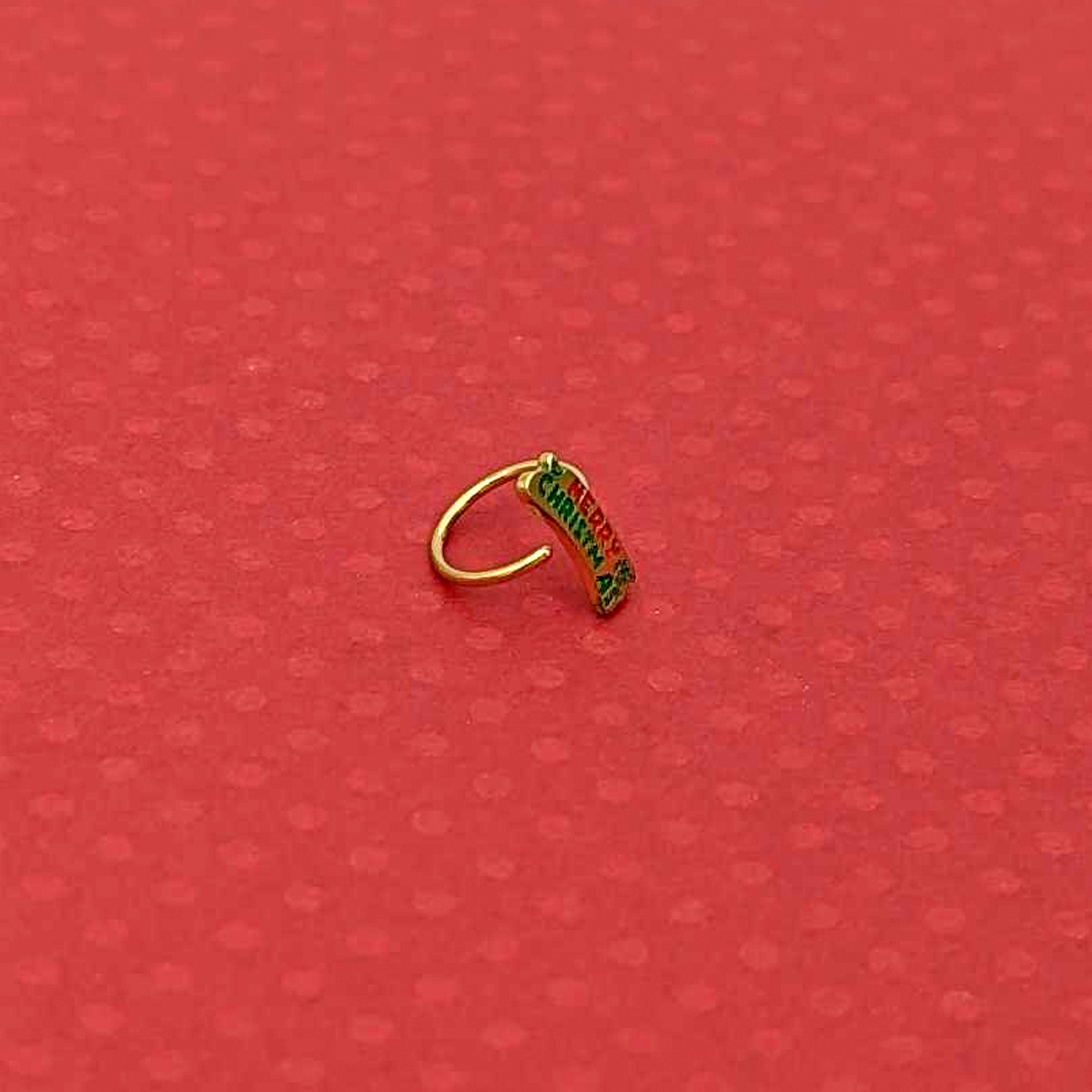 BodyCandy 20G 5/16 Gold Tone Merry Christmas Inlaid Nose Hoop — alternative angle