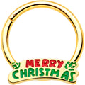 BodyCandy 16G 3/8 Gold Tone Merry Christmas Inlay Hinged Segment Ring — main product shot