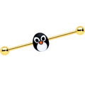 BodyCandy 14G Gold Tone Round Penguin Face Holiday Industrial Barbell 38mm — main product shot