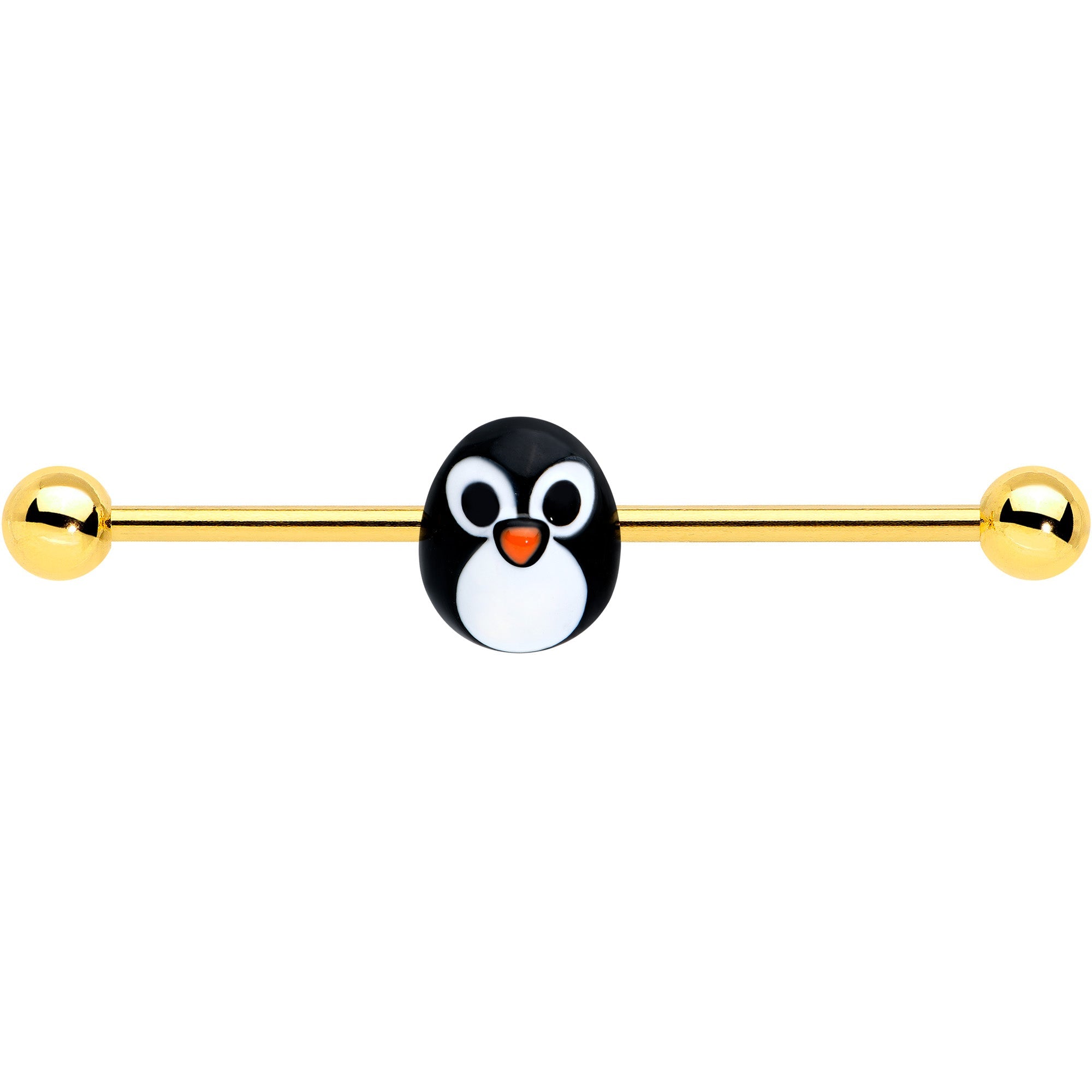 BodyCandy 14G Gold Tone Round Penguin Face Holiday Industrial Barbell 38mm — lifestyle context
