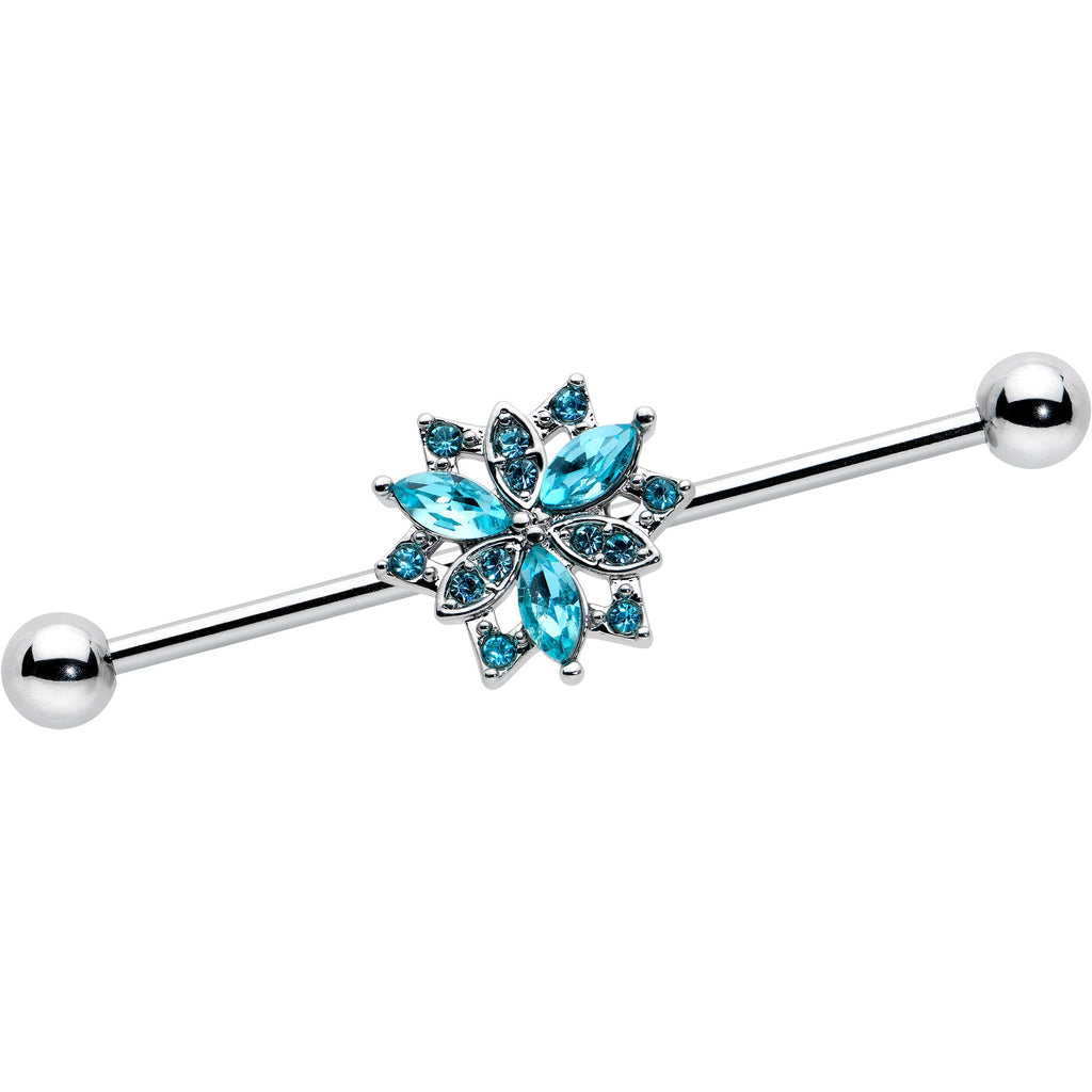 BodyCandy 14G Blue CZ Gem Ornate Snowflake Industrial Barbell 38mm — main product shot