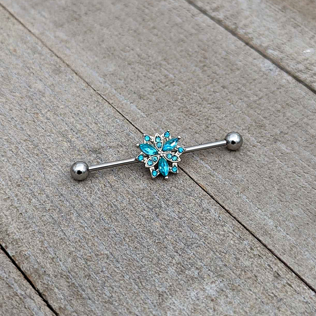 BodyCandy 14G Blue CZ Gem Ornate Snowflake Industrial Barbell 38mm — alternative angle