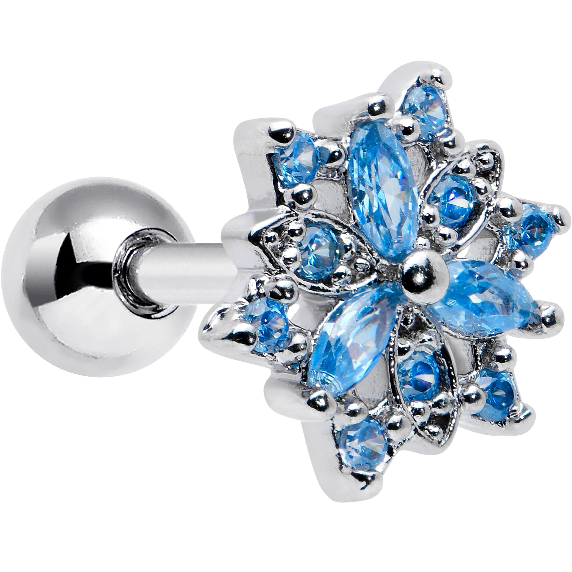 BodyCandy 16G 1/4 Blue CZ Gem Snowflake Blues Cartilage Tragus Earring — main product shot