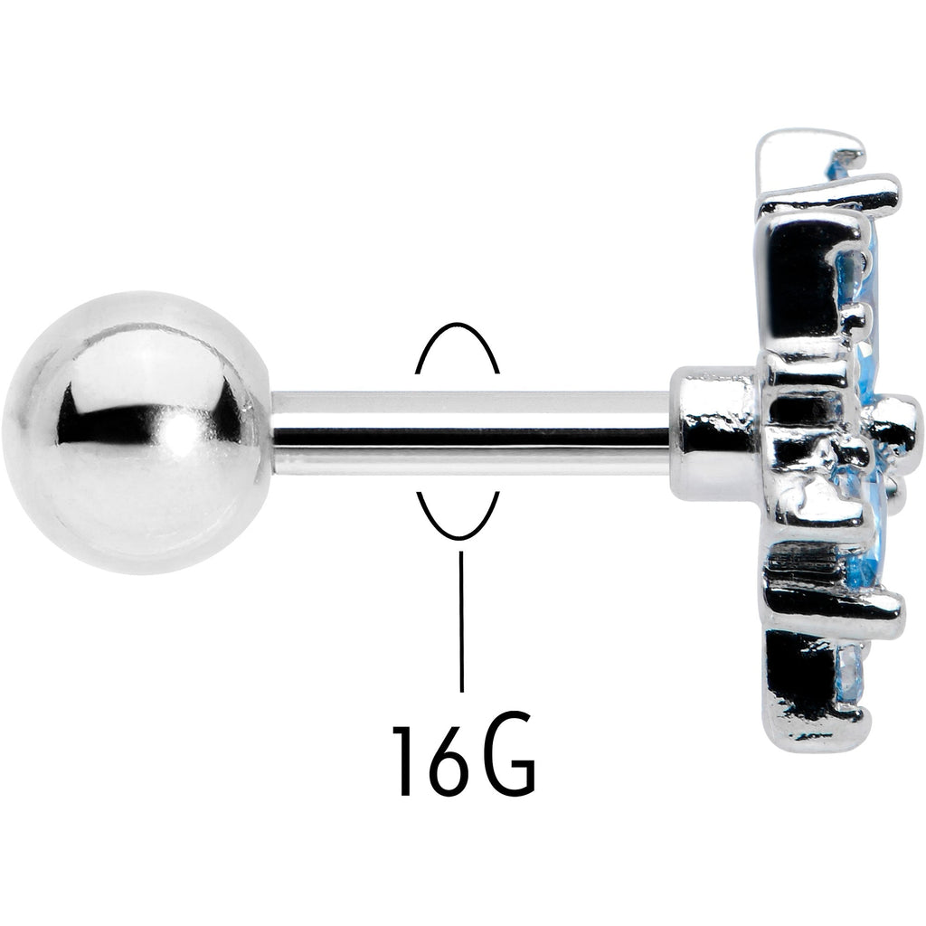 BodyCandy 16G 1/4 Blue CZ Gem Snowflake Blues Cartilage Tragus Earring — back view