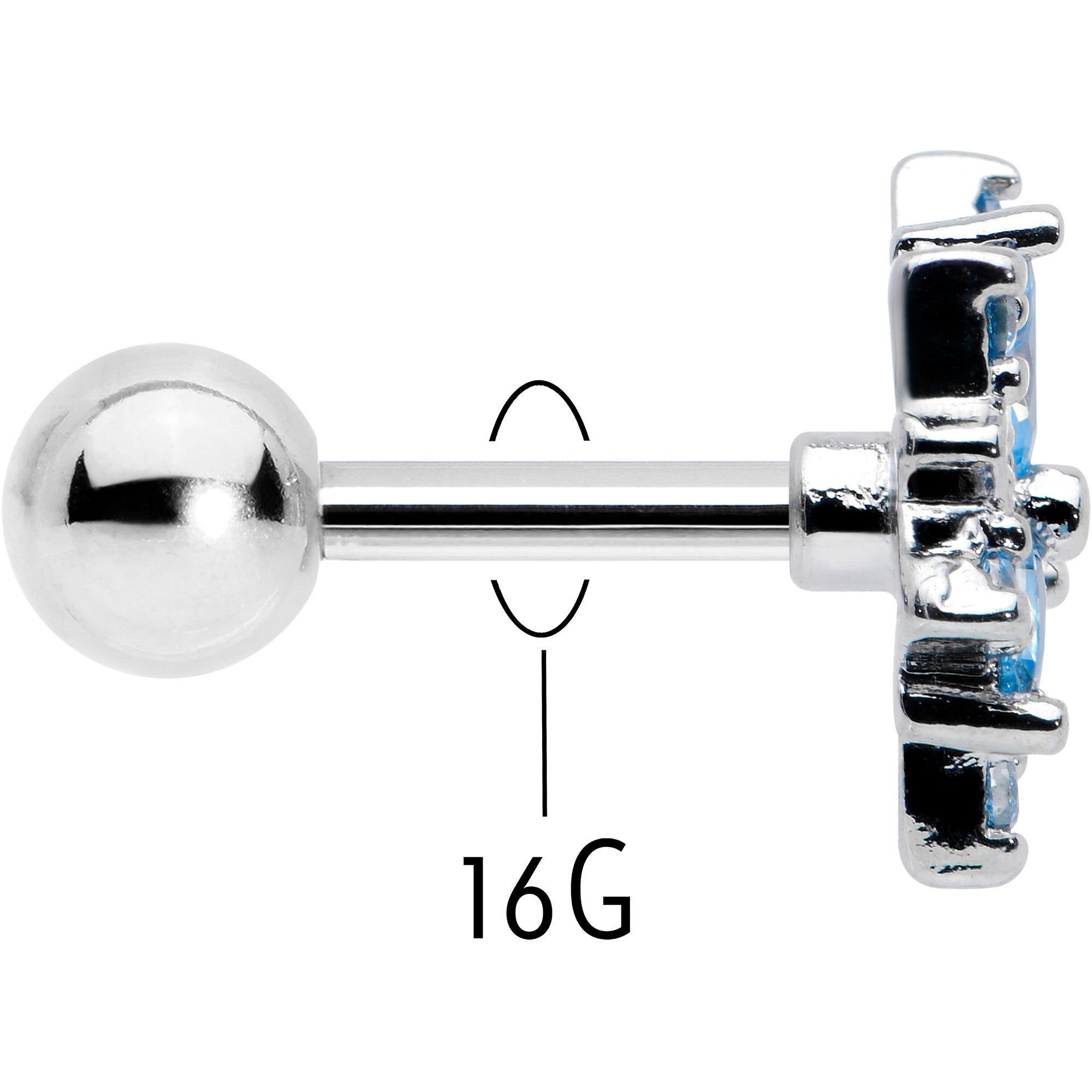 BodyCandy 16G 1/4 Blue CZ Gem Snowflake Blues Cartilage Tragus Earring — back view