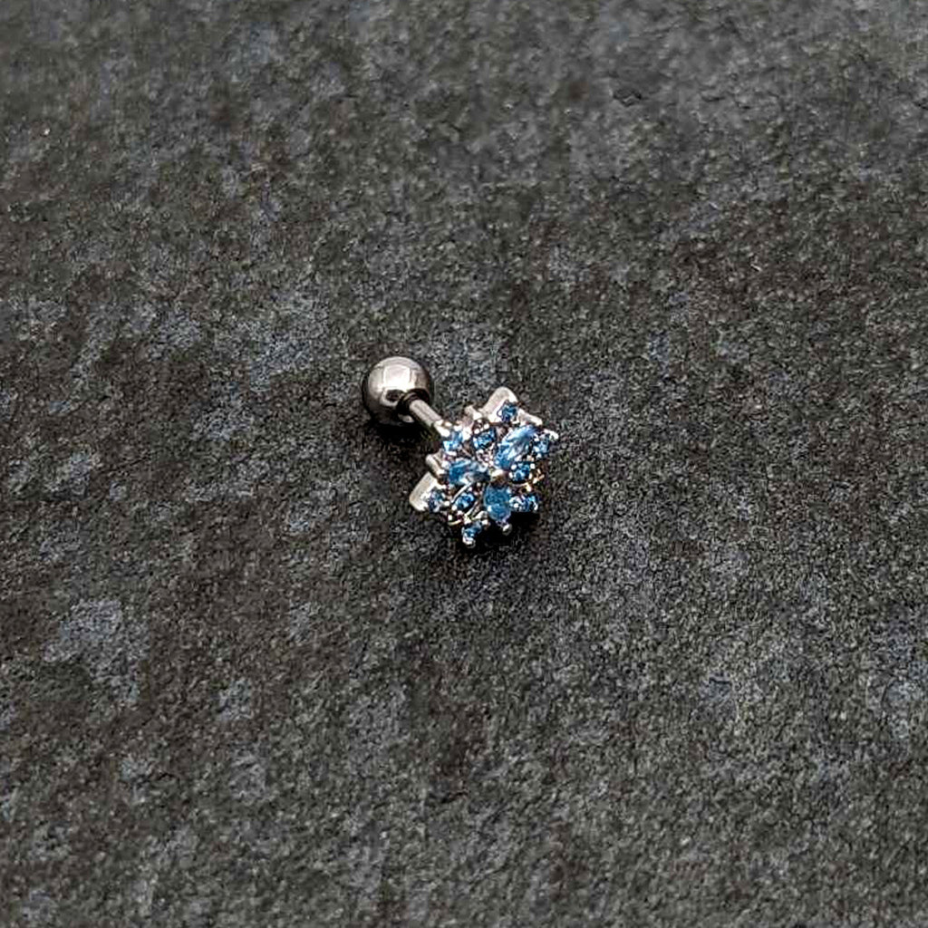 BodyCandy 16G 1/4 Blue CZ Gem Snowflake Blues Cartilage Tragus Earring — alternative angle