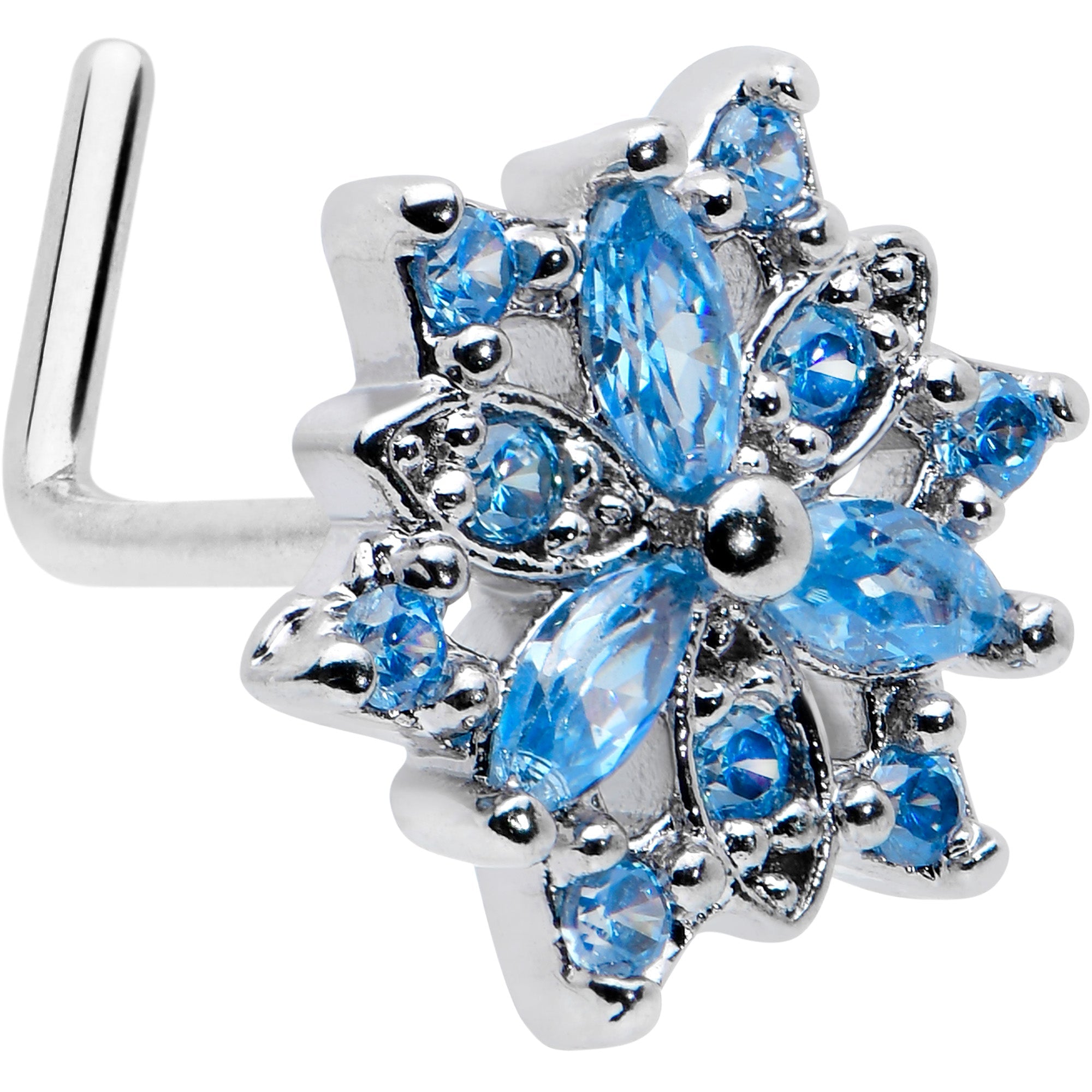 BodyCandy 20G 7mm Blue CZ Gem Snowflake Blues L Shape Nose Ring — main product shot