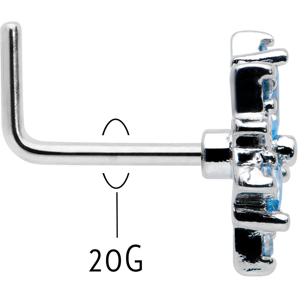 BodyCandy 20G 7mm Blue CZ Gem Snowflake Blues L Shape Nose Ring — back view