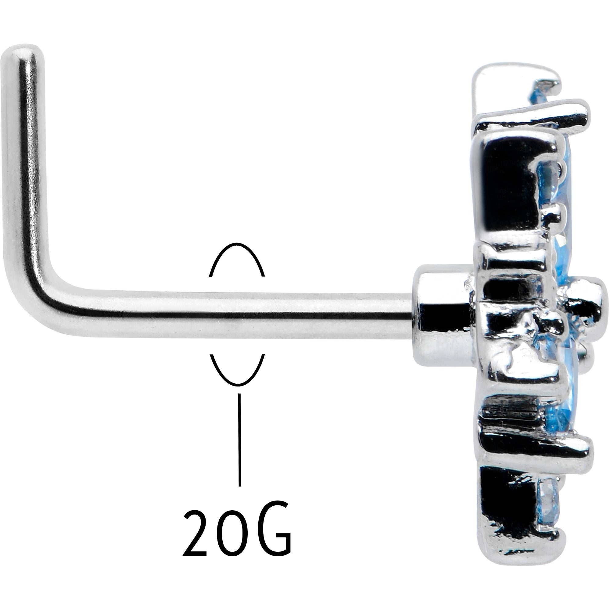 BodyCandy 20G 7mm Blue CZ Gem Snowflake Blues L Shape Nose Ring — back view