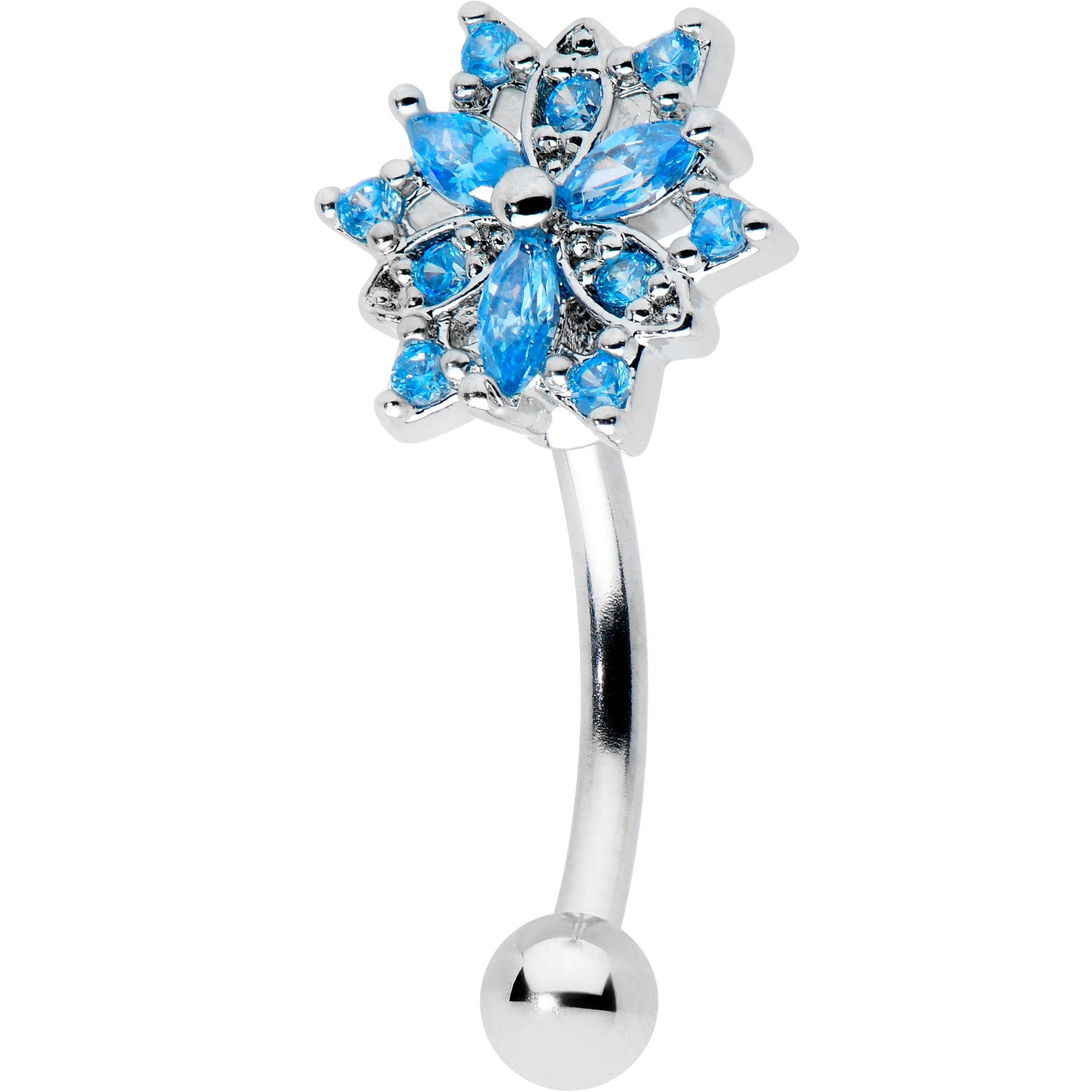 BodyCandy 16G 5/16 Blue CZ Gem Snowflake Blues Curved Eyebrow Ring — main product shot