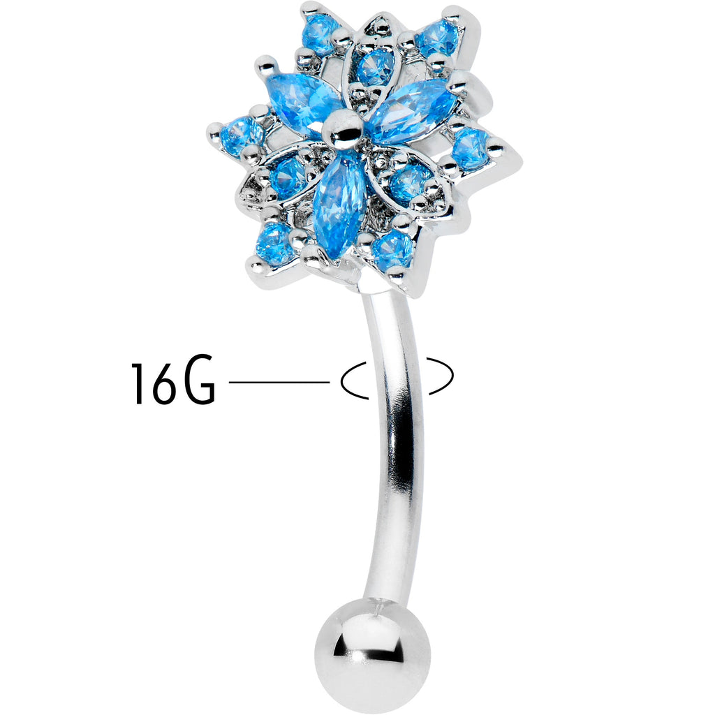 BodyCandy 16G 5/16 Blue CZ Gem Snowflake Blues Curved Eyebrow Ring — lifestyle context