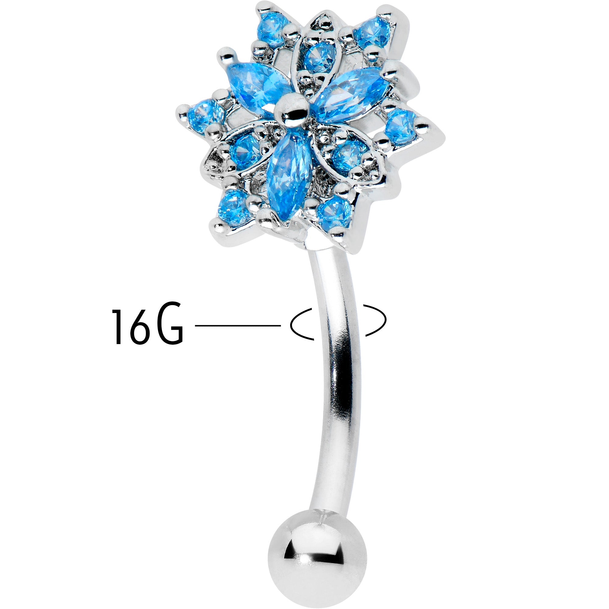 BodyCandy 16G 5/16 Blue CZ Gem Snowflake Blues Curved Eyebrow Ring — lifestyle context
