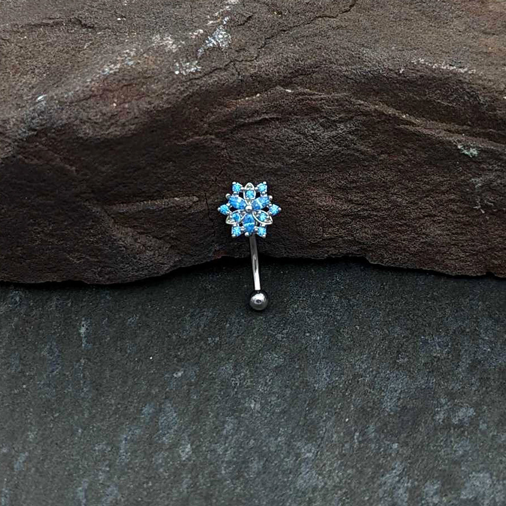 BodyCandy 16G 5/16 Blue CZ Gem Snowflake Blues Curved Eyebrow Ring — back view