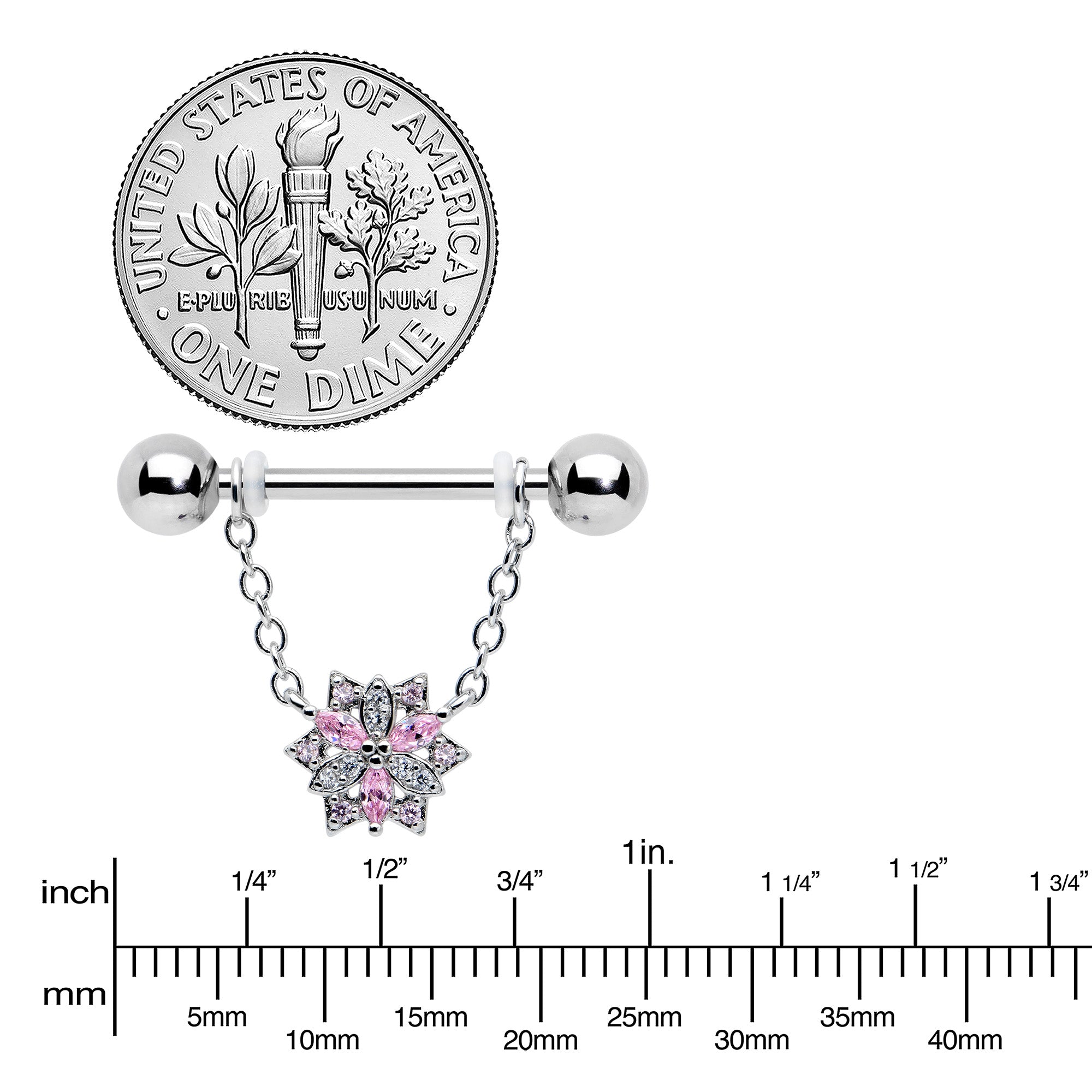 BodyCandy 14G 9/16 Pink Clear CZ Gem Snowflake Chain Dangle Nipple Ring Set — lifestyle context