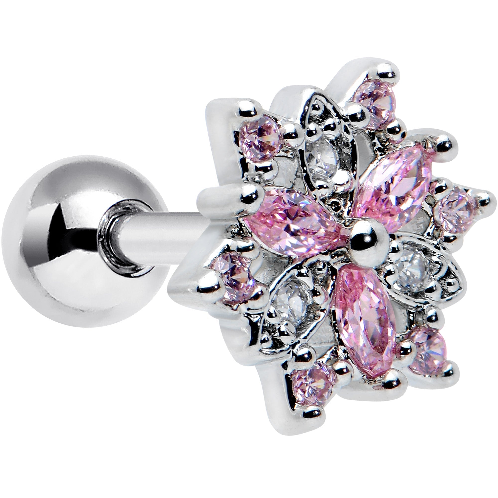 BodyCandy 16G 1/4 Pink Clear CZ Gem Snowflake Cartilage Tragus Earring — main product shot