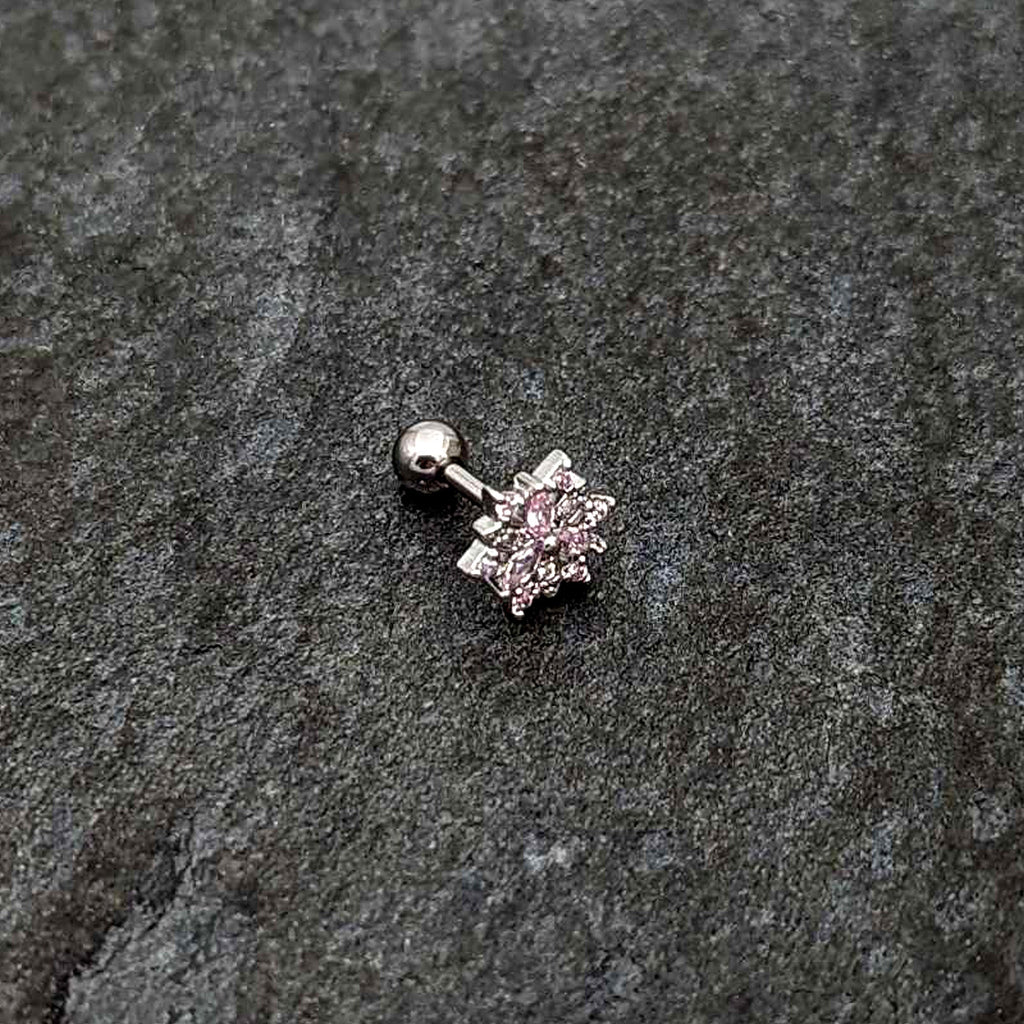 BodyCandy 16G 1/4 Pink Clear CZ Gem Snowflake Cartilage Tragus Earring — alternative angle