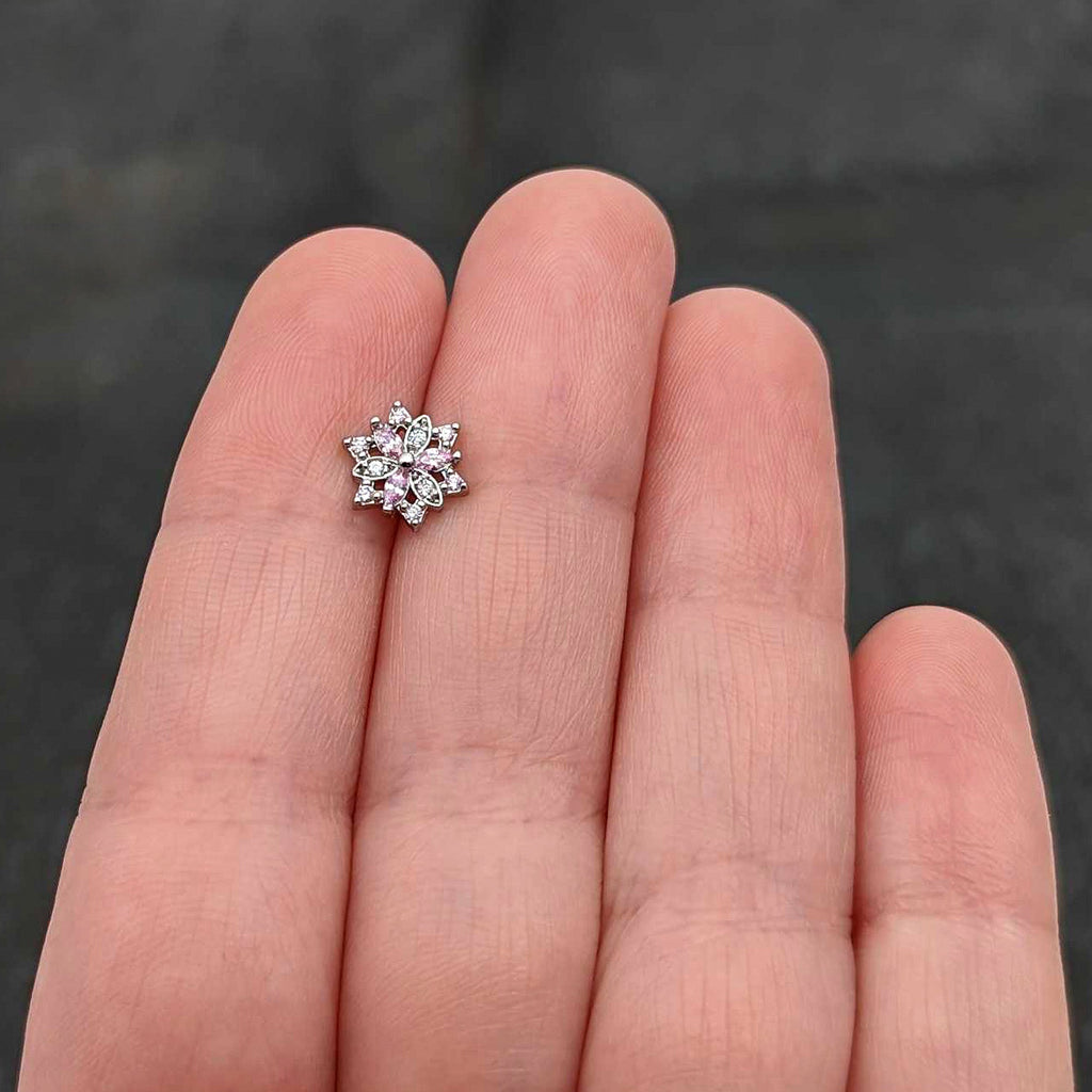 BodyCandy 16G 1/4 Pink Clear CZ Gem Snowflake Cartilage Tragus Earring — size reference