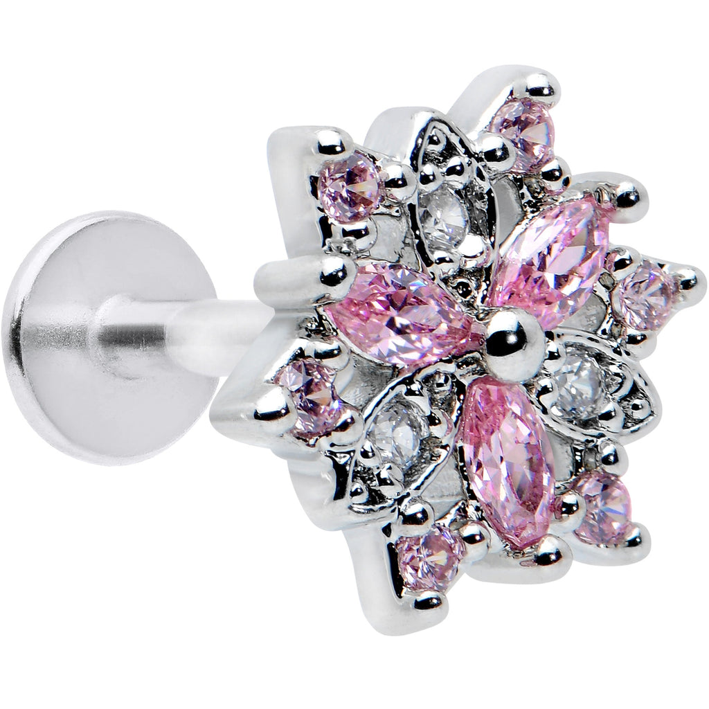 BodyCandy 16G 5/16 Pink Clear CZ Gem Snowflake Labret Monroe Tragus — main product shot