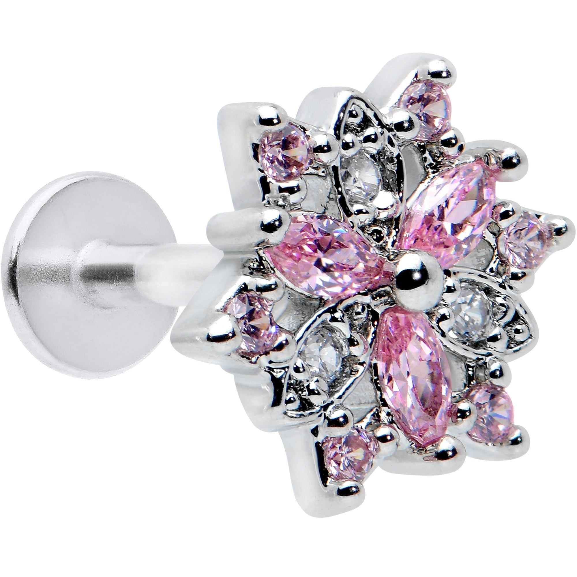 BodyCandy 16G 5/16 Pink Clear CZ Gem Snowflake Labret Monroe Tragus — main product shot