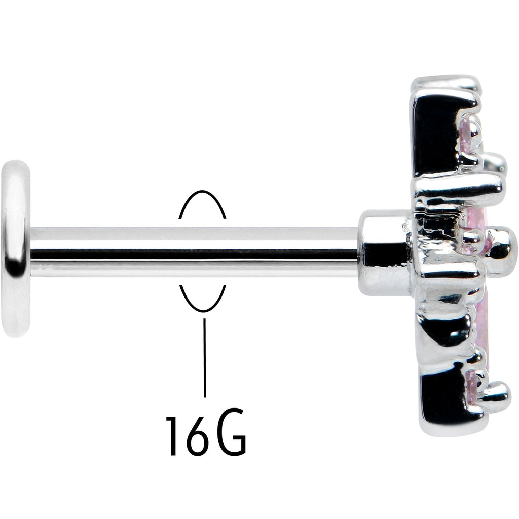 BodyCandy 16G 5/16 Pink Clear CZ Gem Snowflake Labret Monroe Tragus — back view