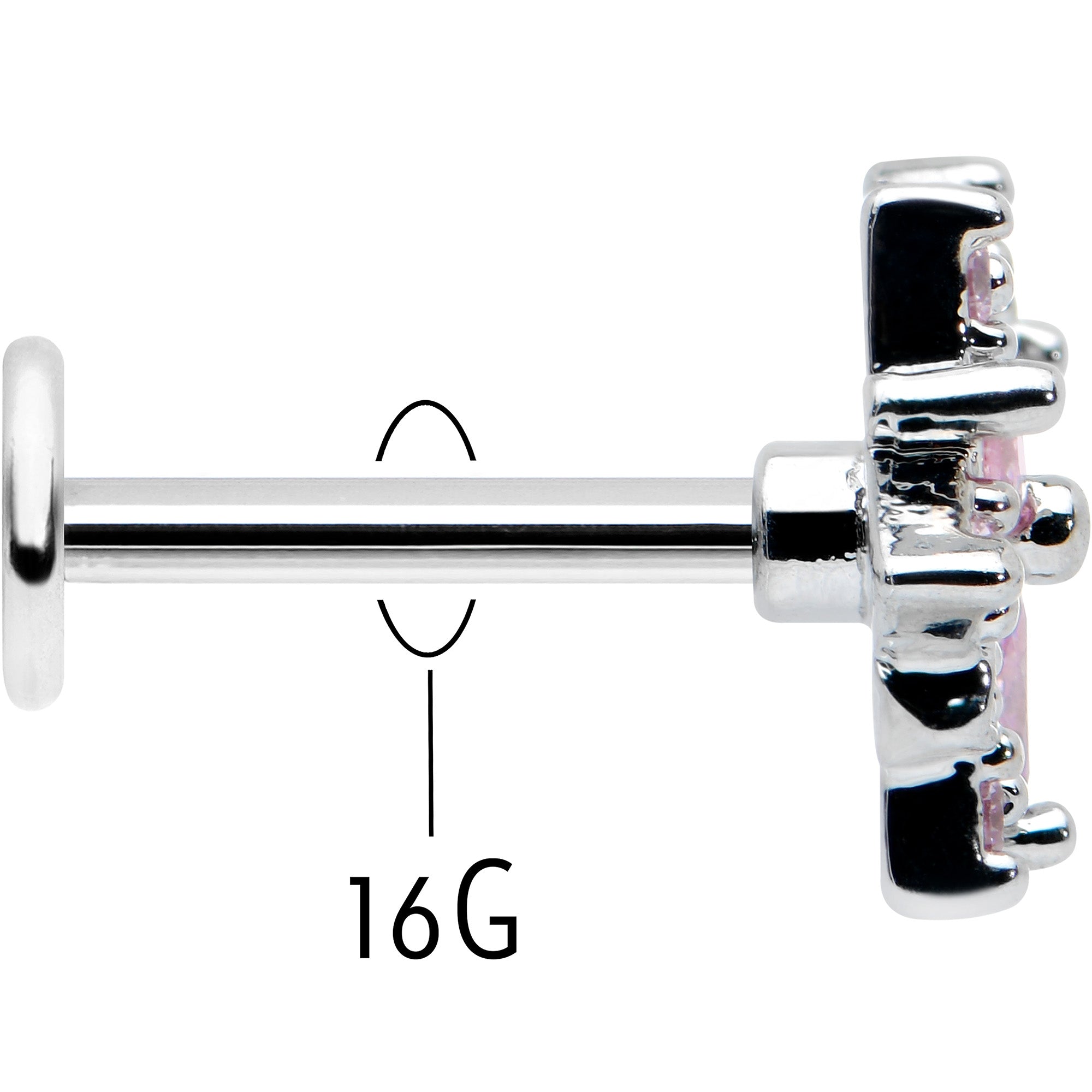 BodyCandy 16G 5/16 Pink Clear CZ Gem Snowflake Labret Monroe Tragus — back view