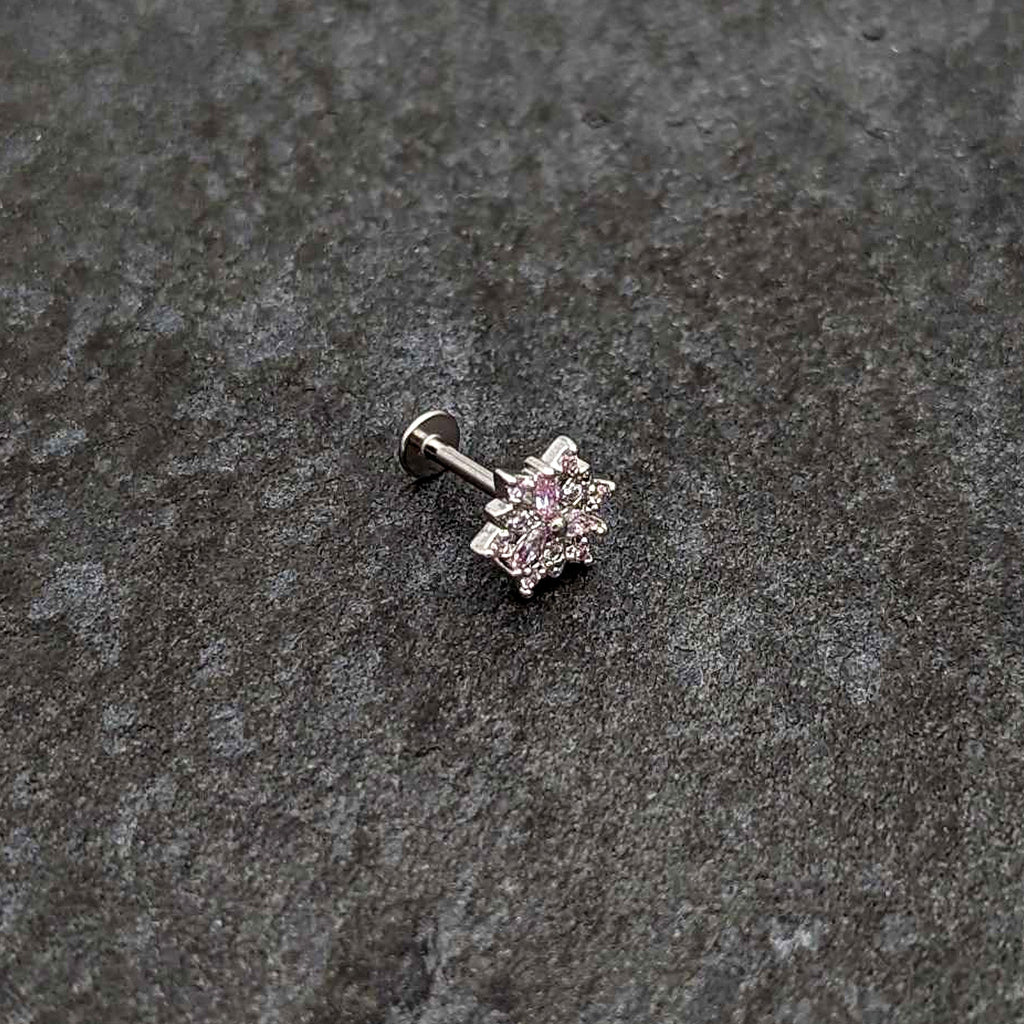 BodyCandy 16G 5/16 Pink Clear CZ Gem Snowflake Labret Monroe Tragus — alternative angle