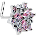 BodyCandy 20G 7mm Pink Clear CZ Gem Snowflake L Shape Nose Ring — main product shot