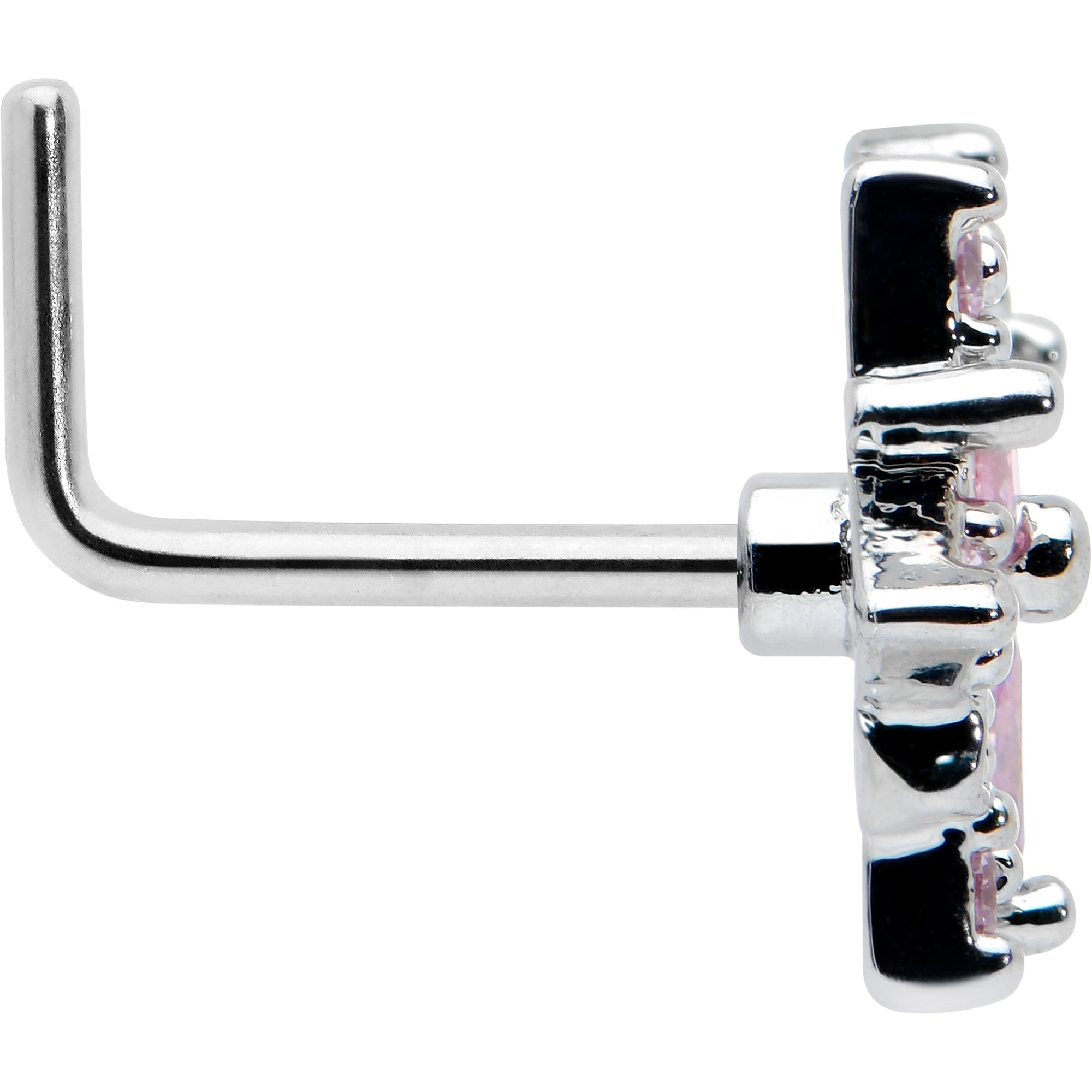 BodyCandy 20G 7mm Pink Clear CZ Gem Snowflake L Shape Nose Ring — lifestyle context