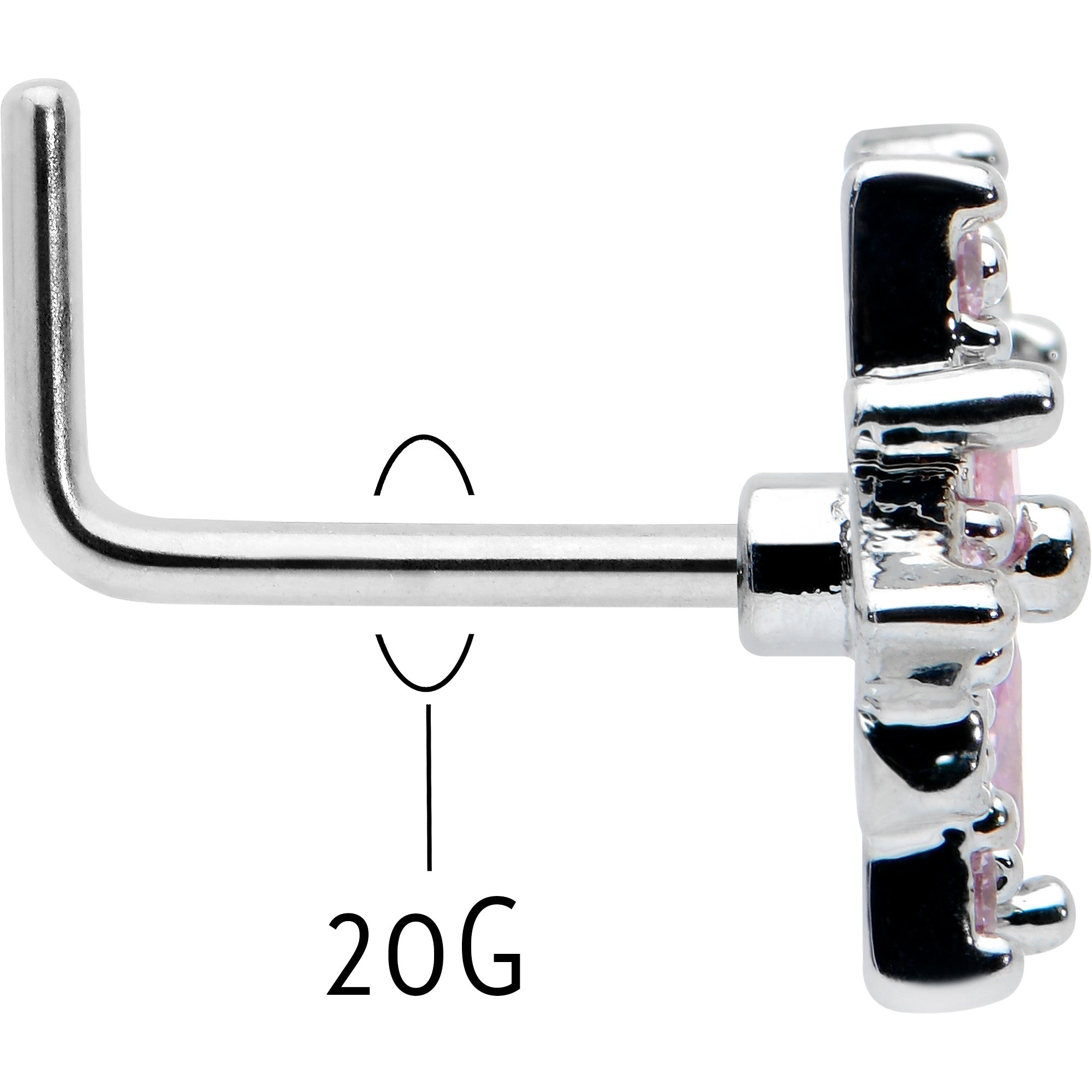 BodyCandy 20G 7mm Pink Clear CZ Gem Snowflake L Shape Nose Ring — back view