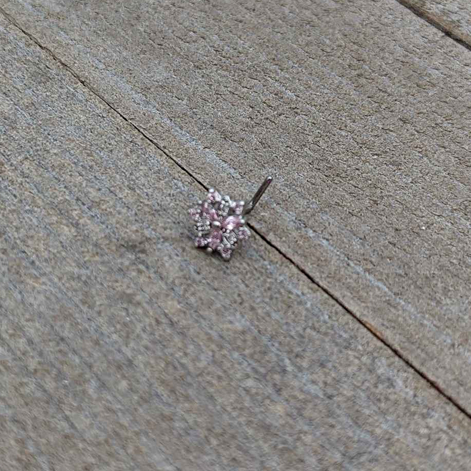 BodyCandy 20G 7mm Pink Clear CZ Gem Snowflake L Shape Nose Ring — in-use photo