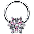 BodyCandy 16G 3/8 Clear Pink CZ Gem Snowflake Hinged Circular Ring — main product shot