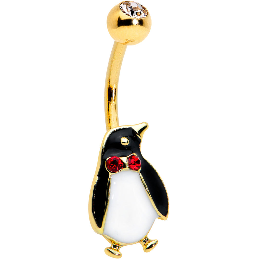 BodyCandy Clear Red Gem Gold Tone Bow Tie Penguin Holiday Belly Ring — main product shot