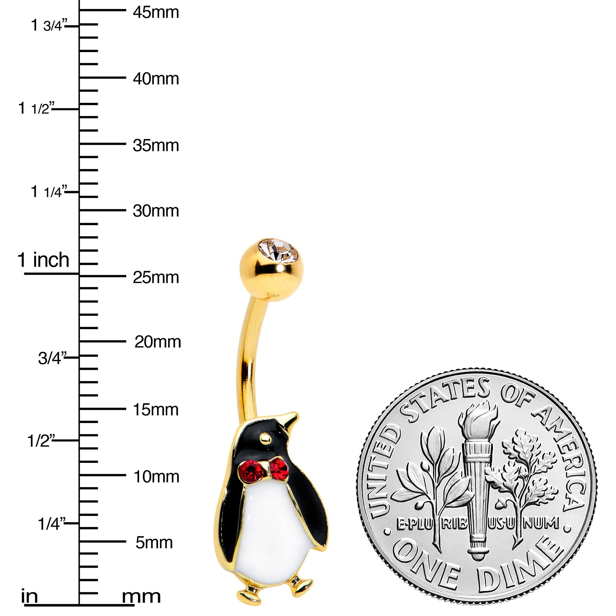 BodyCandy Clear Red Gem Gold Tone Bow Tie Penguin Holiday Belly Ring — lifestyle context