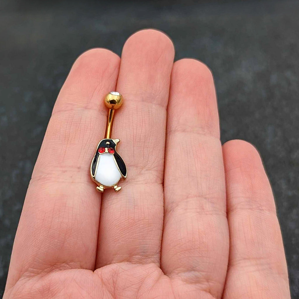 BodyCandy Clear Red Gem Gold Tone Bow Tie Penguin Holiday Belly Ring — size reference