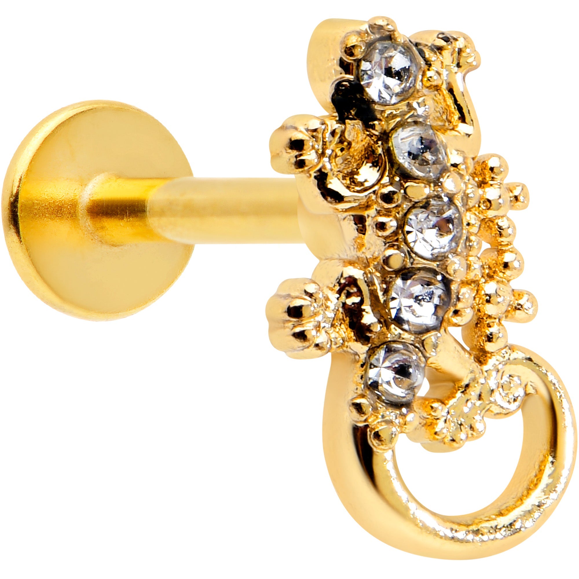 BodyCandy 16G 5/16 Clear Gem Gold Tone Luscious Lizard Labret Monroe Tragus — main product shot
