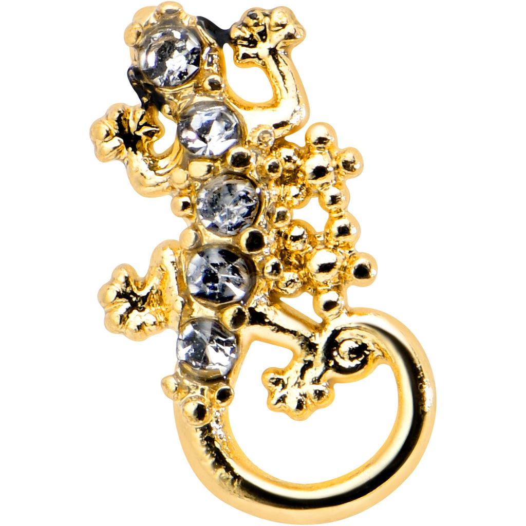 BodyCandy 16G 5/16 Clear Gem Gold Tone Luscious Lizard Labret Monroe Tragus — detail close-up
