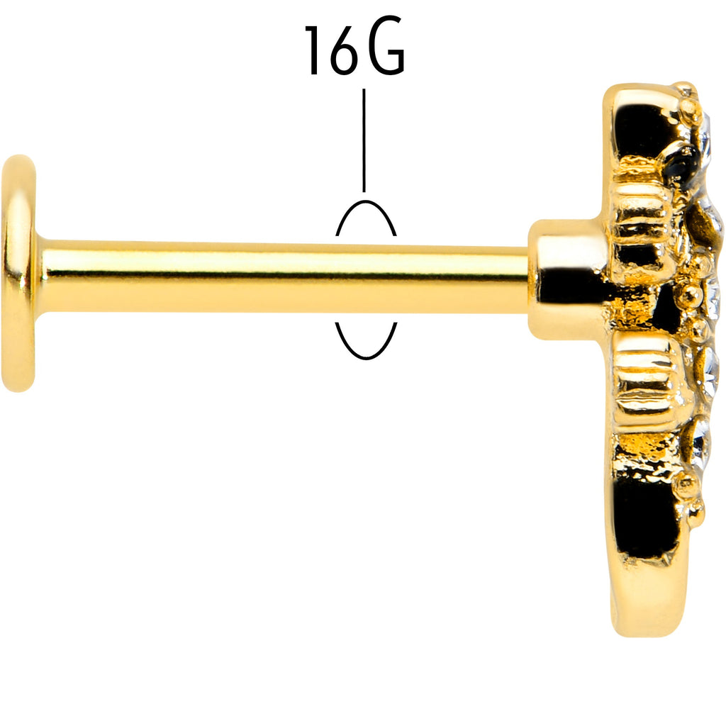 BodyCandy 16G 5/16 Clear Gem Gold Tone Luscious Lizard Labret Monroe Tragus — back view