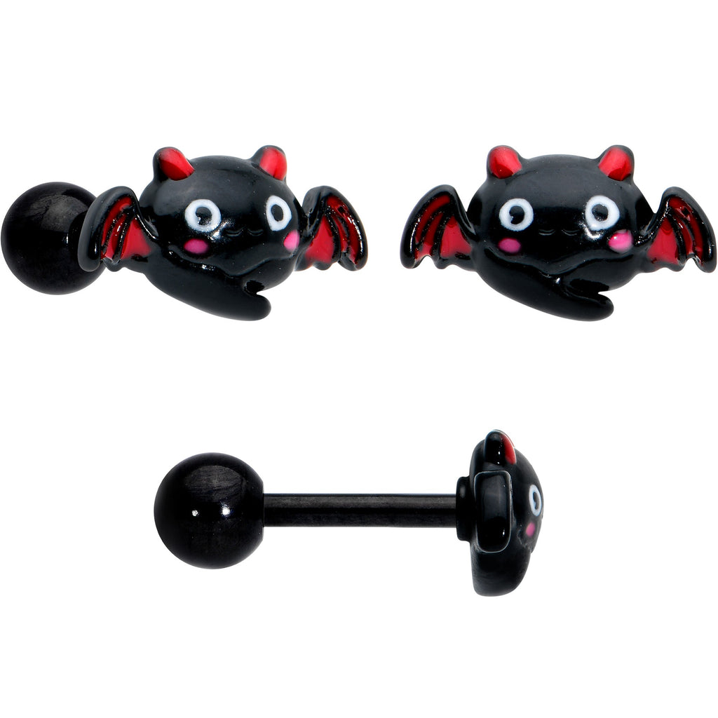 BodyCandy 16G 1/4 Black Halloween Skull Bat Reaper Cartilage Earring Set of 3 — side view