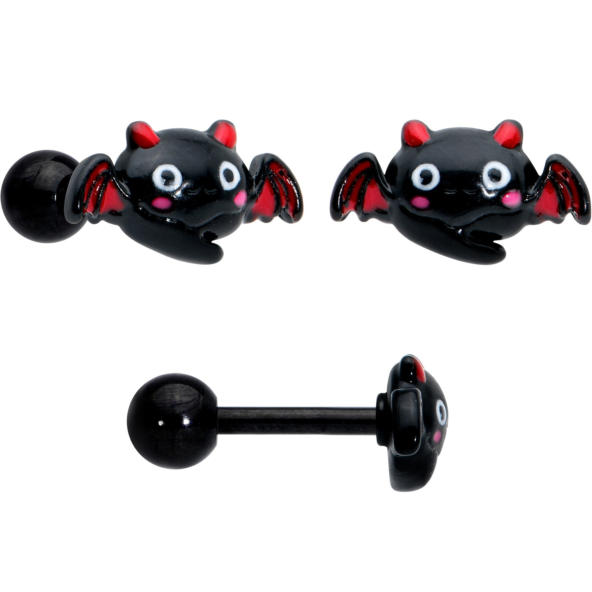 BodyCandy 16G 1/4 Black Halloween Skull Bat Reaper Cartilage Earring Set of 3 — side view