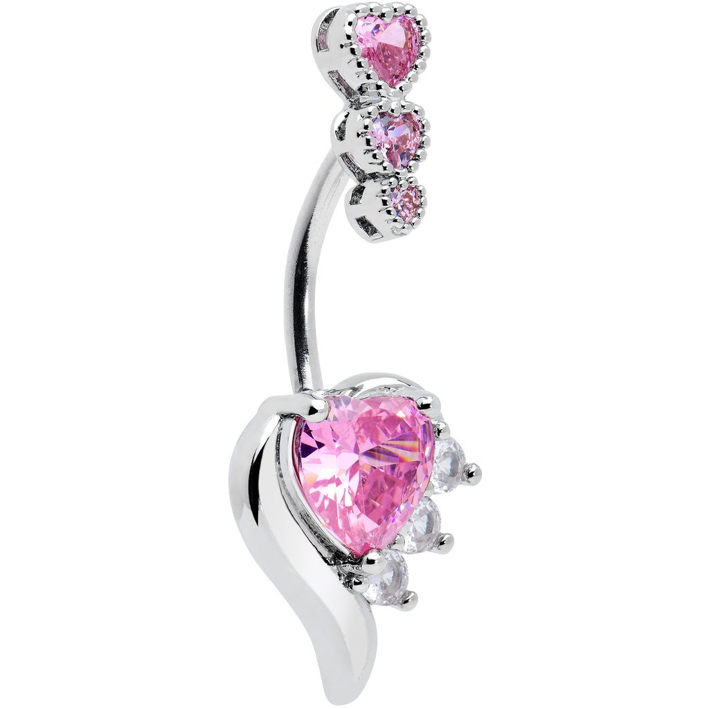 BodyCandy Pink CZ Gem Triple Drop Flare Heart Valentine Double Mount Belly Ring — main product shot