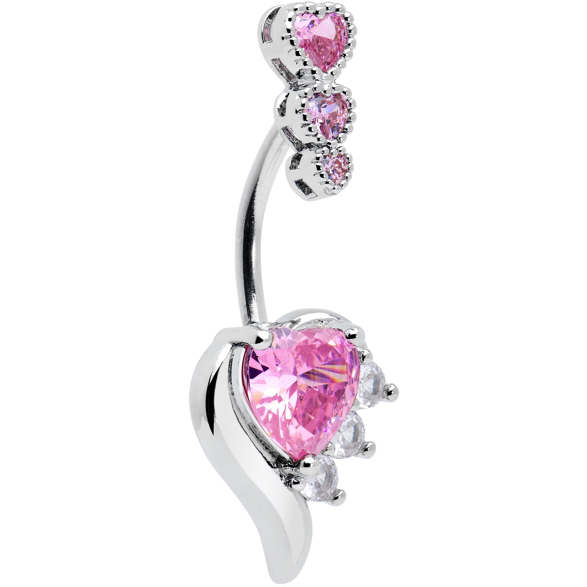 BodyCandy Pink CZ Gem Triple Drop Flare Heart Valentine Double Mount Belly Ring — main product shot