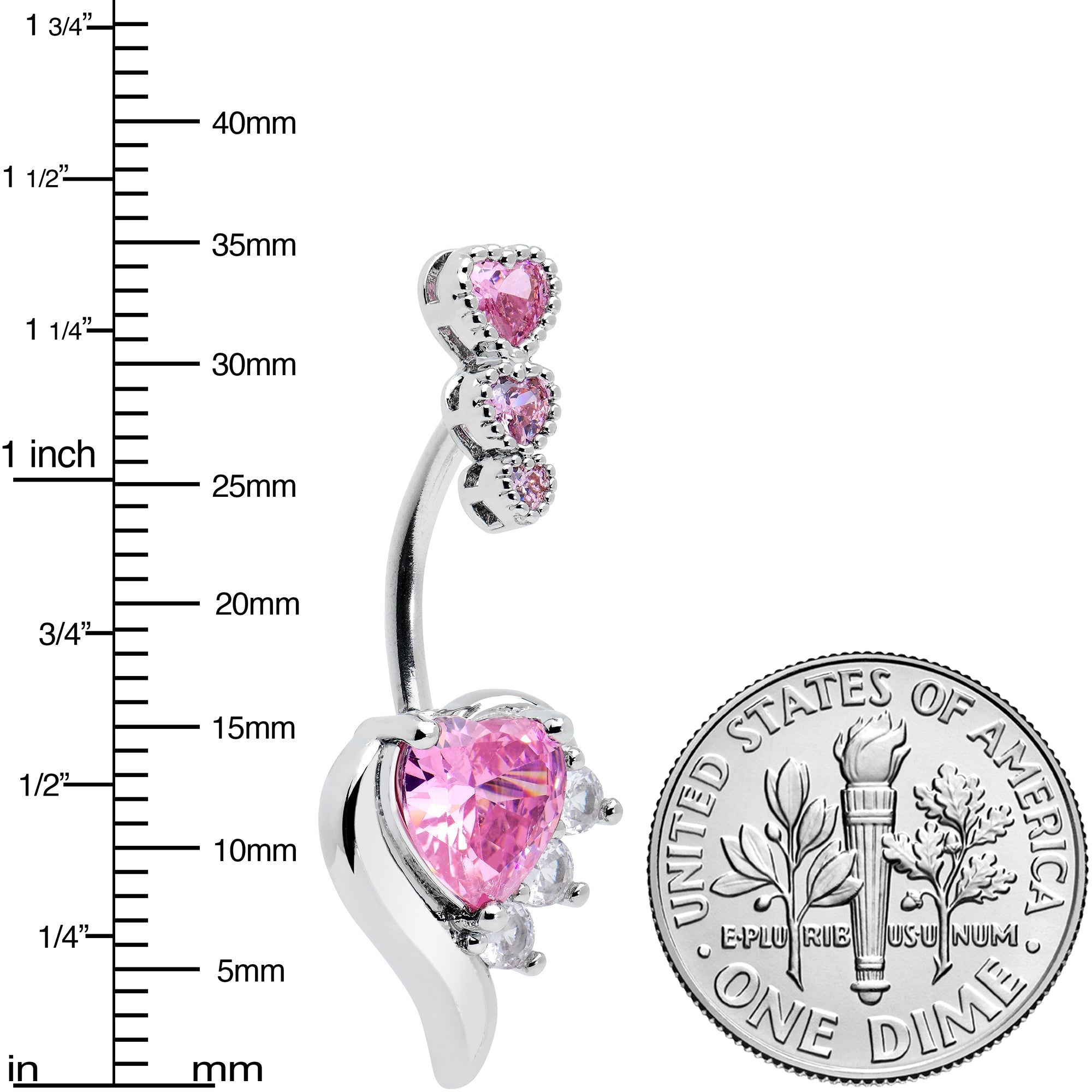 BodyCandy Pink CZ Gem Triple Drop Flare Heart Valentine Double Mount Belly Ring — lifestyle context