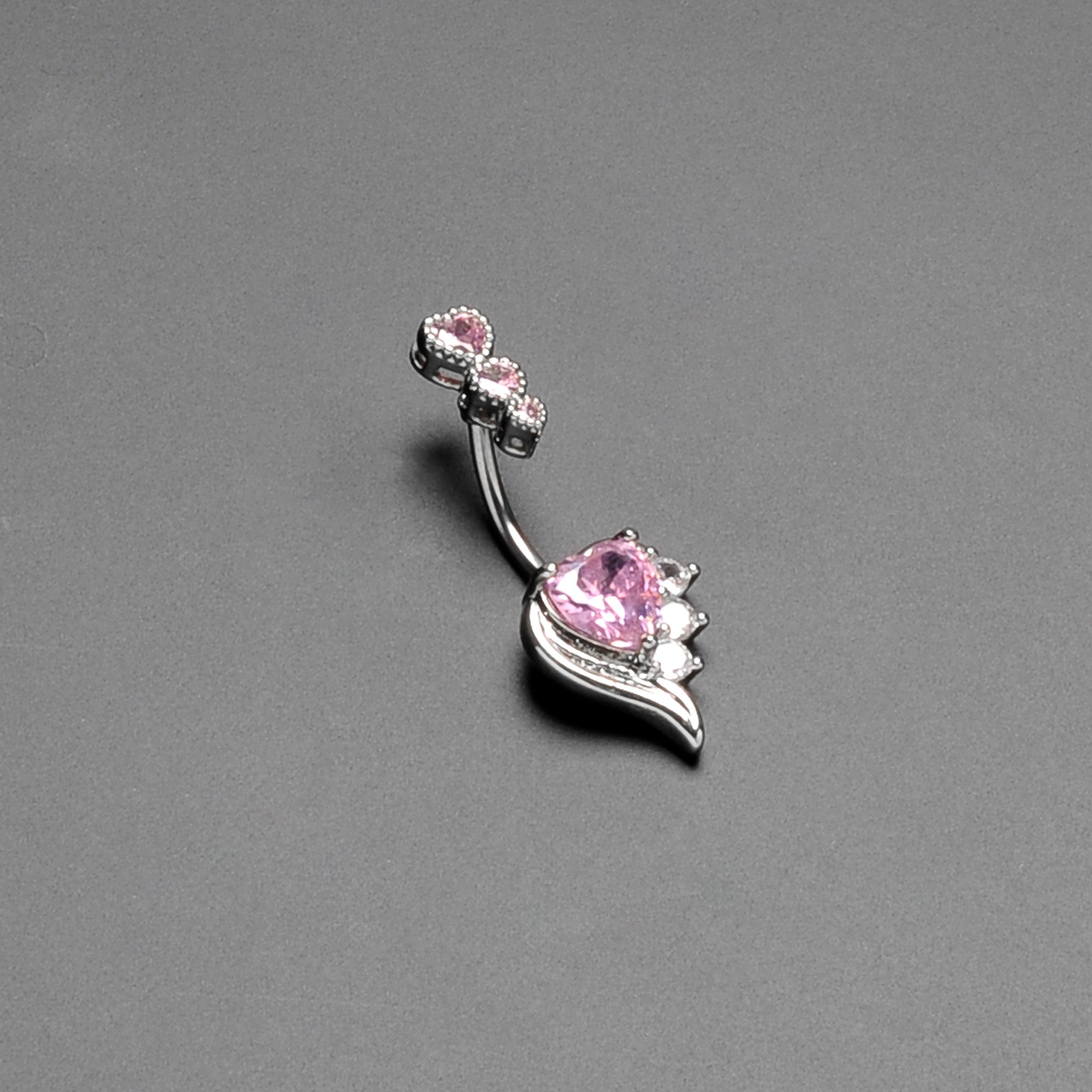 BodyCandy Pink CZ Gem Triple Drop Flare Heart Valentine Double Mount Belly Ring — back view